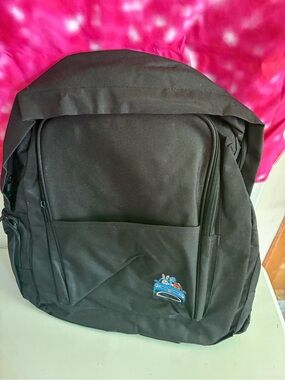 Black Men's Backpack with Subtle Car Patch - Sleek Everyday Carry
